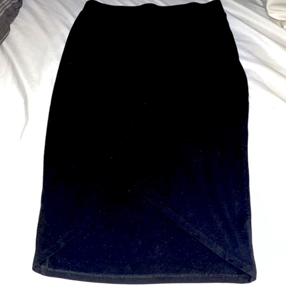 Black Cotton Pencil Skirt with Front Slit